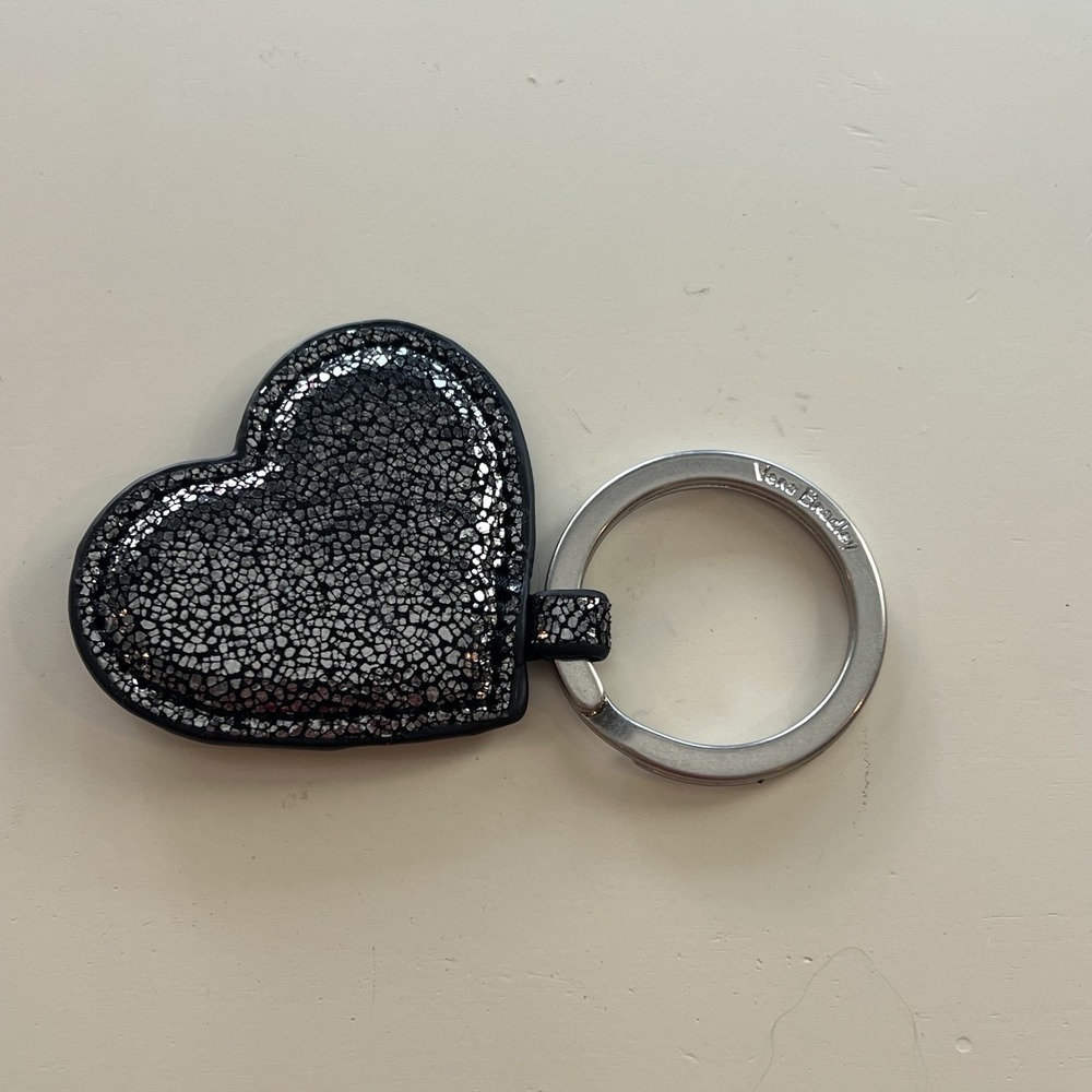 Vera Bradley Black Glitter Heart Keychain 2" with Snap - Picture 2 of 10